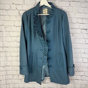 Tulle Wool Ruffle Blue Coat Size Medium